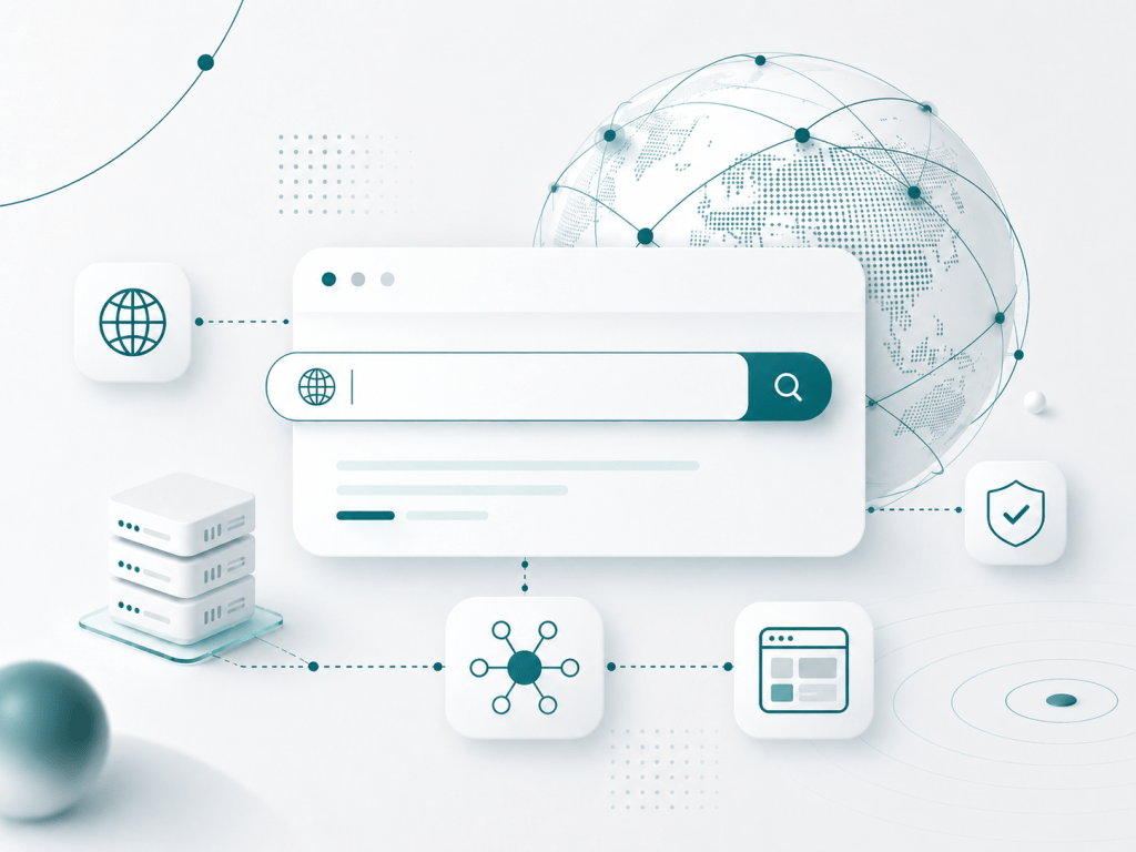Domain search and DNS management interface for business web infrastructure